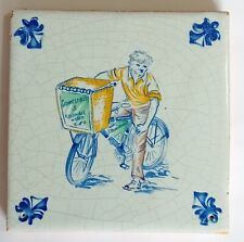 Raro 1950 Antiguo Delft Policromado 51/2" Azulejo Panadería Entrega Niño En Bicicleta segunda mano  Embacar hacia Argentina