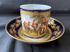 Antique French SEVRES Coffee Cup & Saucer Hand Painted Watteau Scene for sale  Shipping to South Africa