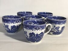 5 British Anchor Staffordshire England Old Willow Pattern Tea Cups Blue & White for sale  MAIDSTONE