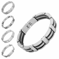 Pulseira masculina de aço inoxidável pulseira de elos de joias prata preta sólida comprar usado  Enviando para Brazil