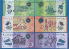 Nicaragua Set of 3 Polymer notes 10 + 20 + 50 P 209 210 211 2014 (2015) UNC til salgs  Frakt til Norway
