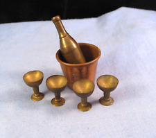 VINTAGE DOLLS HOUSE MINIATURE CHAMPAGNE WINE BOTTLE COUPE GLASSES ICE BUCKET, used for sale  Shipping to South Africa