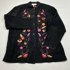 Susan Graver Womens Jacket sz M Black Floral Embroidered Lightweight Velour QVC  for sale  Shipping to South Africa