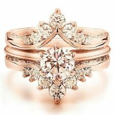 Lindo conjunto de anel de morganita folheado a ouro rosa 18K feminino joias de casamento tamanho 6-10 comprar usado  Enviando para Brazil