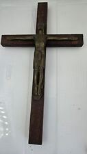 old vintage wooden cross with crucified Jesus in bronze for sale  Shipping to South Africa