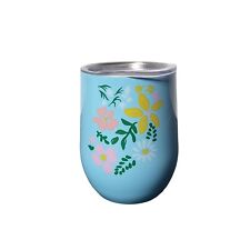 Stainless Steel Blue Floral Wine Tumbler with Lid Pastel Drinkware Cup for sale  Shipping to South Africa