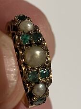 Charming Victorian 15ct Gold Emerald & Seed Pearl Set Ring - Circa 1880 for sale  Shipping to South Africa