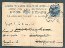 INDIE 1897 Królowa Wiktoria pocztówka do Lichfield, a następnie przekierowana na sprzedaż  Wysyłka do Poland