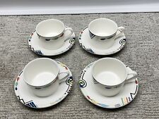 4 Mikasa Ultima Plus Headline Cups Saucer Geometric Abstract HK232 for sale  Shipping to South Africa