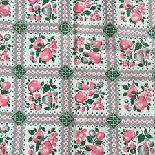 Vintage Flour Feed Sack Fabric Fruit Design Pink Green Gray Stitched Holes 38x38, used for sale  Shipping to South Africa