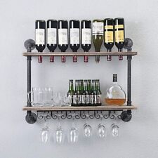 Industrial Rustic Wine Racks with Glass Holder Pipe Hanging Wall Mounted 2-Tiers, used for sale  Shipping to South Africa