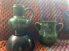 Two Dark Green Glazed Clay Studio Pots Vintage Retro Folk Art, used for sale  Shipping to South Africa
