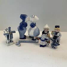 LOT OF 6 VINTAGE DELFT BLUE PORCELAIN FIGURINES , used for sale  Shipping to South Africa