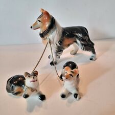 Vintage Japan Ceramic Collie Lassie Dog Pups on Chains Figurines Porclain  for sale  Shipping to Canada
