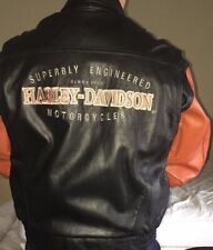 Usado, Chaqueta de cuero Harley Davidson XL negra naranja Varsity Letterman 97042-00VM segunda mano  Embacar hacia Argentina