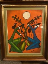 S. African Oil Original  Signed Kiwanuka Framed Moon Music Play Color 17x14 for sale  Shipping to South Africa