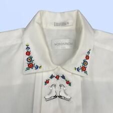 Blusa Vintage Bordada Top Patins de Gelo Flores Férias Camisa de Natal Branca comprar usado  Enviando para Brazil