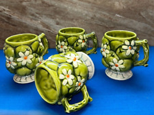 Four Vintage Coffee Mugs by Inarco Green/White Daises1967 for sale  Shipping to South Africa
