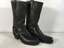 Frye Mens Black Leather Square Toe Mid Calf Pull On Harness Biker Boots Size 9 M for sale  South San Francisco