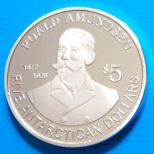 Biegun południowy 5 dolarów 2011 UNC Antarktyda Pingwin Roald Amundsen niezwykła moneta na sprzedaż  Wysyłka do Poland