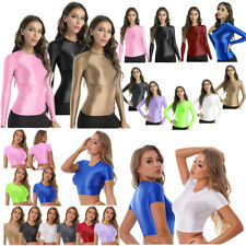 Blusa Feminina brilhante Camiseta Crop Top Com Stretch Fit Yoga Esportes Fitness Tee Camiseta de baixo comprar usado  Enviando para Brazil