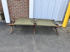 Vintage Military Folding Wood Metal Brackets Cot Canvas *READ, used for sale  Shipping to South Africa
