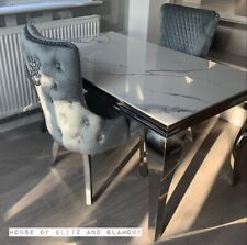 New 1.6m X 0.9m Louis Ice White & Grey Chrome Dining Table & 4 Silver Chairs for sale  Shipping to South Africa