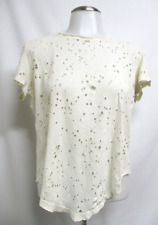BENJAMIN JAY ivory distressed holes short sleeve T shirt top blouse sz S for sale  Shipping to South Africa