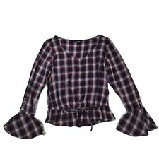 Blusa Campesina Express Cuello Redondo a Cuadros Morado Camisa Mujer Pequeña segunda mano  Embacar hacia Argentina