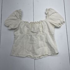 Blusa cropped feminina marfim mistura de linho gola quadrada manga folhada pequena, usado comprar usado  Enviando para Brazil