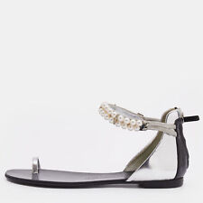 Used, Giuseppe Zanotti Black/Silver Patent Pearl Embellished Toe Ring Flats for sale  Shipping to South Africa