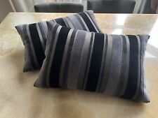 2 x designer cut velvet striped  cushions, quality grey & black scatter cushions for sale  Shipping to South Africa