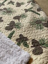 Used, Pinecone Pine Tree Evergreen Faux Sherpa Lined Quilt Bedspread & Shams Full Size for sale  Shipping to South Africa