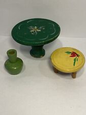 Vintage Green Painted Table & Yellow End Table Miniature Wood Dollhouse Germany for sale  Shipping to South Africa