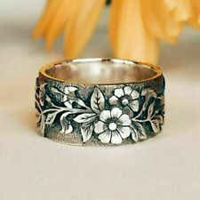 Vintage 925 Silver Flower Ring Bird Women Men Wedding Jewelry Party Size 6-12 myynnissä  Leverans till Finland