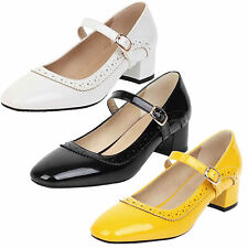 Sapatos femininos Mary Jane salto médio bloco sapatos casuais alça de fivela couro envernizado comprar usado  Enviando para Brazil