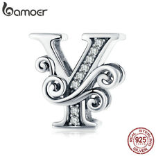 BAMOER 925 Sterling Silver Flower 26 Letter A Charm CZ Friendship Bracelets Bead for sale  Shipping to South Africa