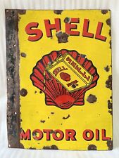 Tablero de letreros de porcelana esmaltada raro original de gasolinera Shell Motor Oil de 1930 segunda mano  Embacar hacia Argentina
