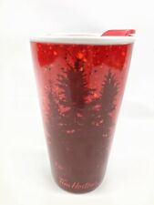 Tim Hortons 2017 Red Ceramic Travel Tumbler Coffee Mug Deer Elk Trees With Lid for sale  Canada