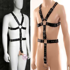 Used, Adjustable Faux Leather Body Chest Harness Metal Rings Punk Male Bondage BDSM for sale  Walnut