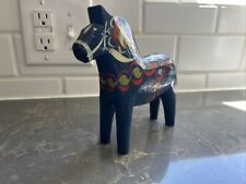 Nils Olsson Blue Wooden Dala Horse 6" AKTA Dalahemslojd Sweden Hand Painted for sale  Shipping to South Africa