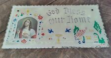 Placa vintage com borda de lasca recortada espelho pintado reverso Deus abençoe nossa casa com Jesus comprar usado  Enviando para Brazil