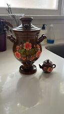 Vtg Decorative Lacquered Wooden Hand Painted Samovar Tea Kettle with sm tea pot for sale  Shipping to South Africa