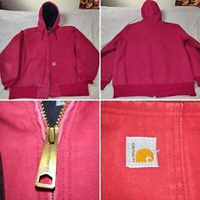 Abrigo chaqueta con capucha forrada acolchada de lona roja rosa desteñida Carhartt para mujer L/XL 14806 , usado segunda mano  Embacar hacia Argentina