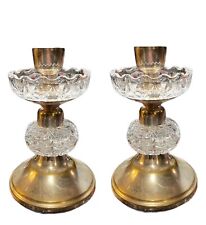 Pair of Vintage Hollywood Regency Style Crystal & Brass Candleholders for sale  Shipping to South Africa