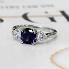 Anillo de compromiso de diamantes zafiro azul natural de 3 quilates liso 950 platino talla 7,5 8, usado segunda mano  Embacar hacia Mexico