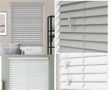 FAUX WOOD  50mm SLATS VENETIAN  WOODEN STRING WINDOW BLINDS  WHITE / GREY, used for sale  Shipping to South Africa