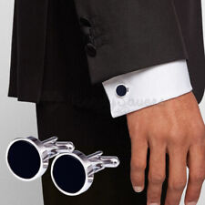 Round Black Onyx Stone Silver Plated Stainless Steel Mens Cufflinks Cuff Links for sale  Shipping to South Africa