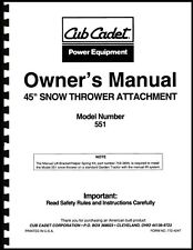 Cub Cadet 45" Snow Thrower Attachment Owners Manual Model No. 190-551-100, used for sale  Dayton