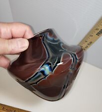 Signed Art Glass Abstract Vase Vessel Agate-Style Blue Brown Etched Llama 86? for sale  Shipping to South Africa